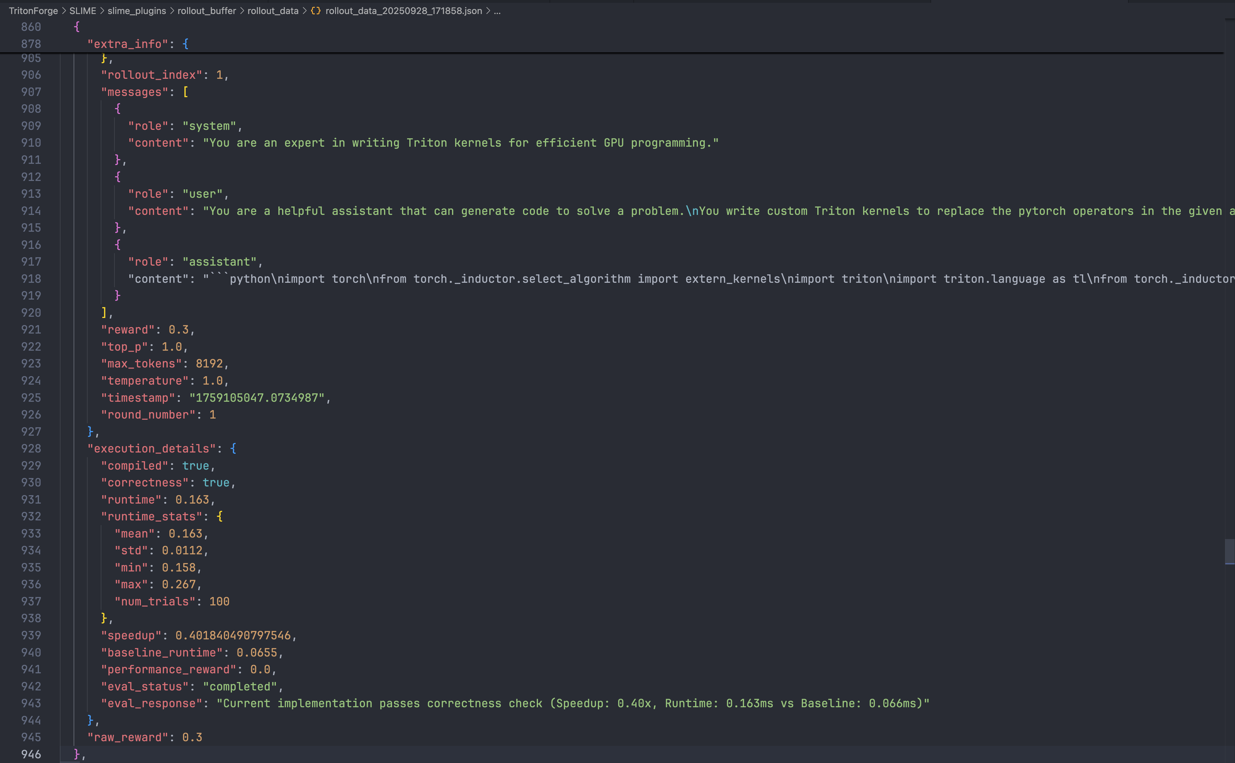 One random single-turn sample; all rollout data stored locally